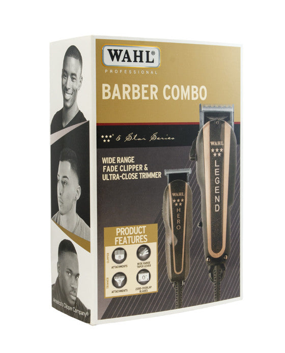 The Wahl 5 Star Barber Combo includes both the Premium 5 Star Legend Clipper and Premium 5 Star Hero Trimmer.