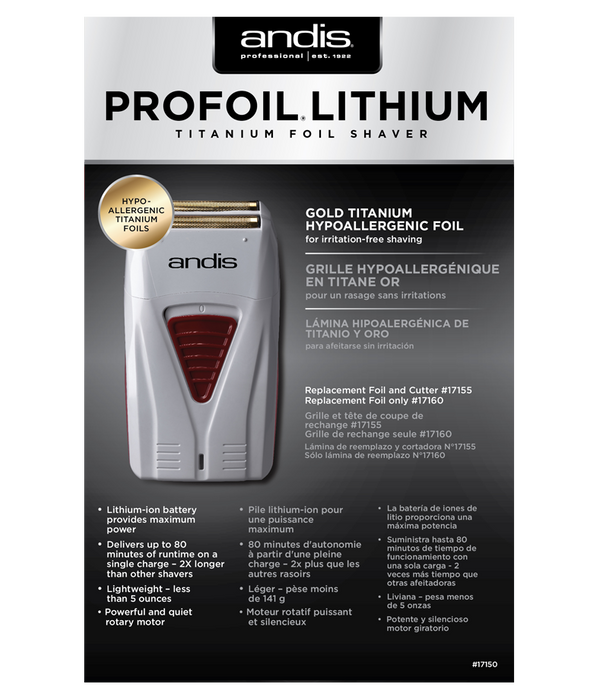 ANDIS Pro Foil Lithium Titanium Foil Shaver, Cord / Cordless (Grey)