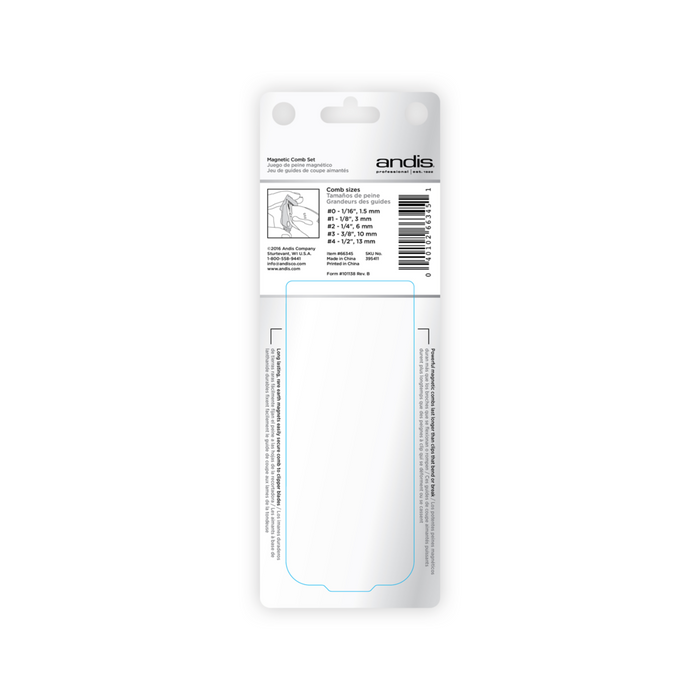 ANDIS Nano-Silver 1-Magnet Attachment 5-Combs, Small; Sizes 1/16", 1/8", 1/4", 3/8", 1/2"