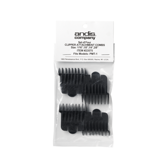 ANDIS T-Blade ONLY Snap-on Blade Attachment Combs, 4- Combs; Sizes 1/16", 1/8", 1/4", 3/8"
