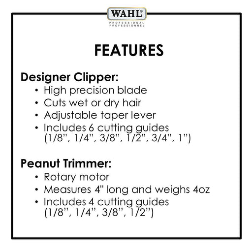 WAHL Burgundy Designer Clipper and Classic White Peanut Trimmer Professional All Star Combo (980g)