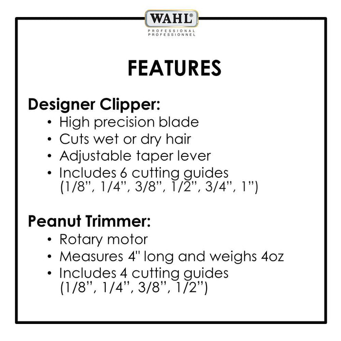 WAHL Burgundy Designer Clipper and Classic White Peanut Trimmer Professional All Star Combo (980g)