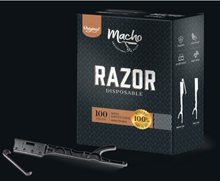 BB-200100 Razoraids-100pc Fully Disposable Straight Razors-Colored Box-Black