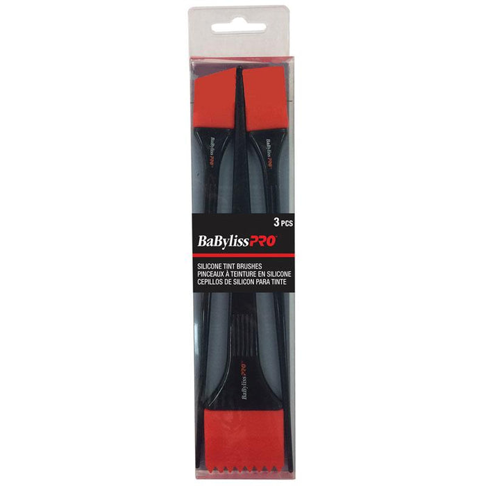 BabylissPro Silicone tint brushes, set of 3, each with different shape.