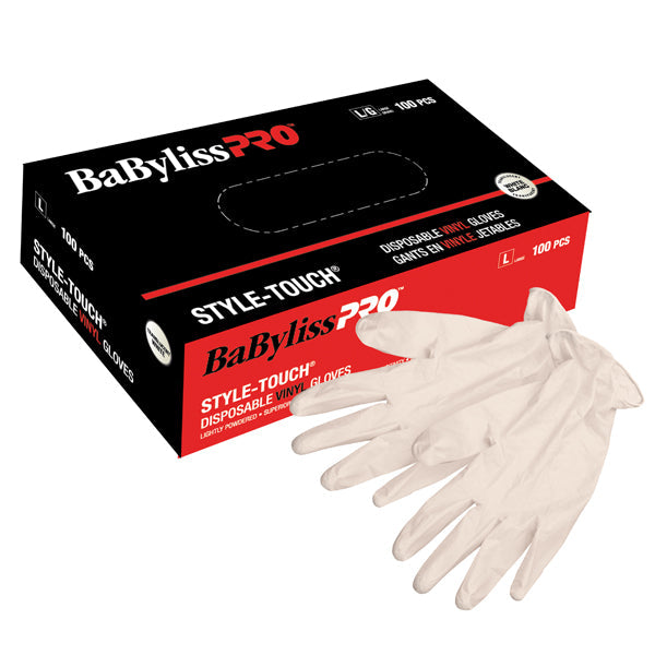Babyliss Pro disposable vinyl gloves, large.100 gloves/box.