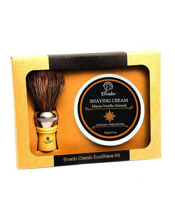 Elvado Classic Shave Kit with Mayan Vanilla Almond Shave Cream and Shave Brush