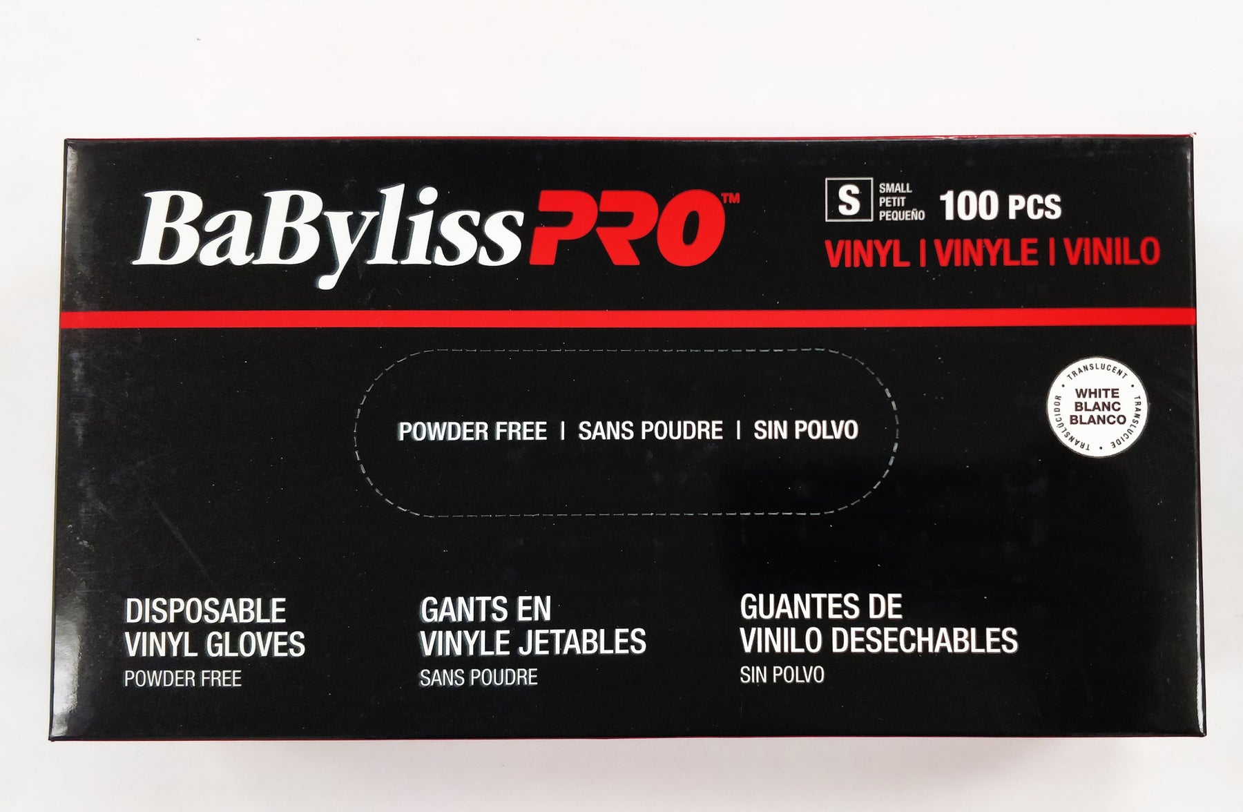 BabylissPro POWDER FREE vinyl gloves, small. 100 gloves/box.