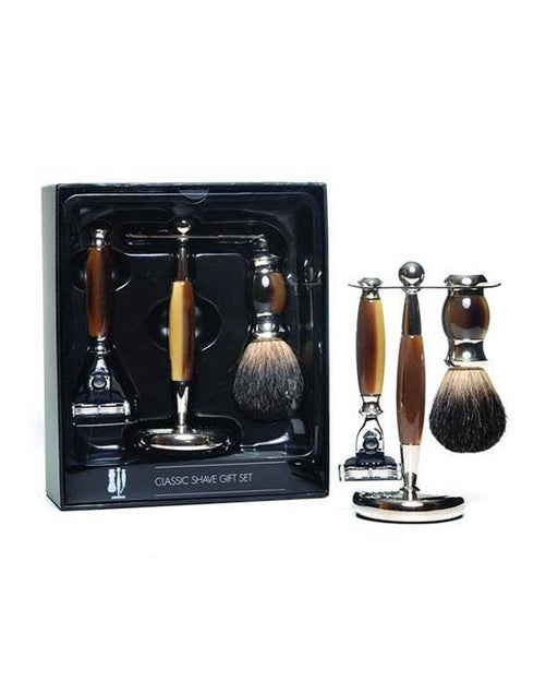 PureBadger Collection Brown Set, Faux Horn Pure Badger Shaving Brush, Mach3 Razor & Stand