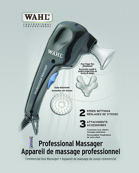 What could be more soothing for your clients? The Wahl Professional Massager does it all. It features include: Multiple Pace Adjustment Options (High and Low Speed) Various Attachments - Scalp, General Applicator, Four Finger Flex Lightweight and Sleek Design Comes with Hanging Hook