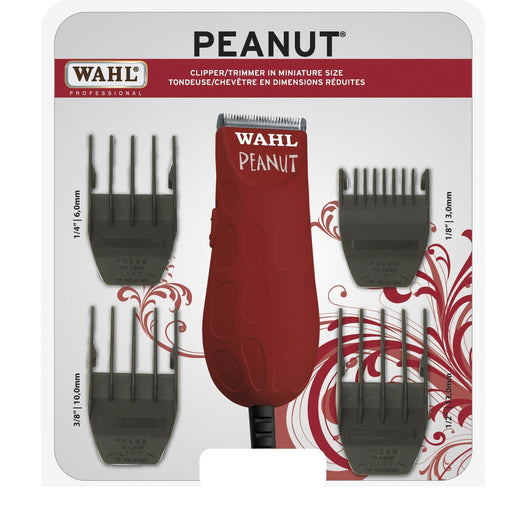 Wahl Professional Peanut Trimmer #56354, Red, 294g  The WAHL red peanut trimmer is a compact, rotary motor powered tool that is versatile for both clipping and trimming. Use the 4 provided attachment combs to keep your clients' beard at their desired length.  Includes 4 guides - 1/8" to 1/2".  Made in USA.