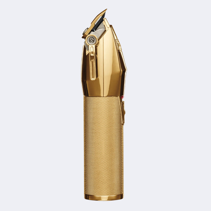 BabylissPro GoldFX all-metal lithium clipper. DLC/nickel titanium coated stainless steel blade.
